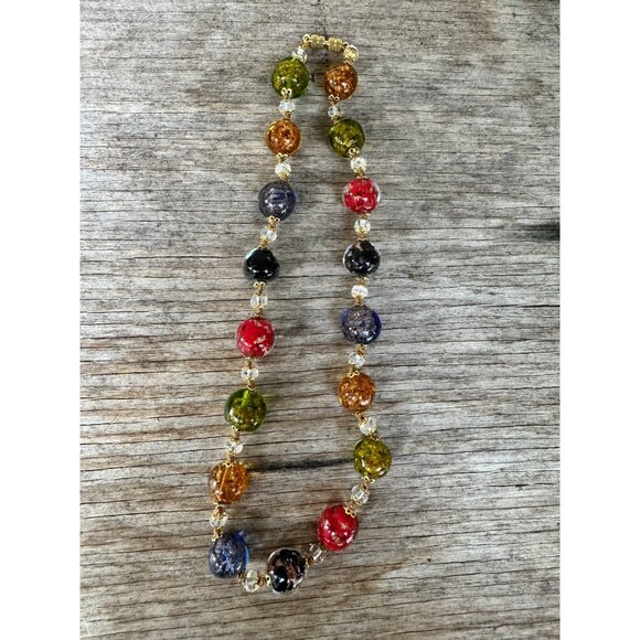Murano Glass Beaded Multicolor Necklace With Gold-Tone Clasp - Picture 4 of 7